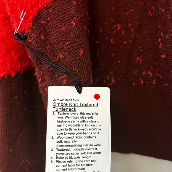 Lululemon Ombre Knit Textured Turtleneck Red Merlot/Carnation Red Size 8 - Picture 10 of 14